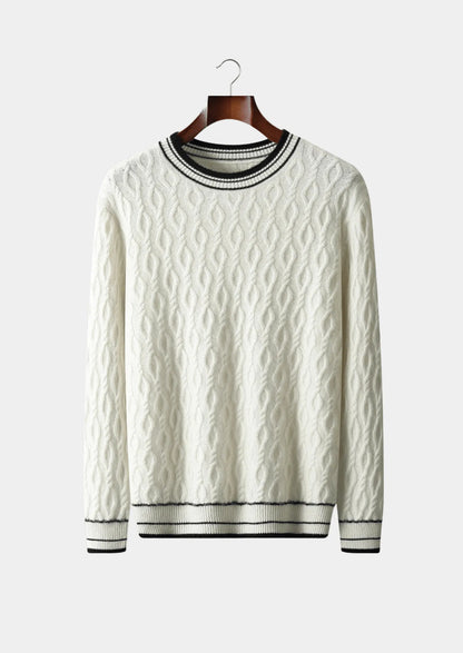 Homixa men's striped-trim crew-neck sweater featuring a classic design, with visible stripes and ribbed collar and cuffs.