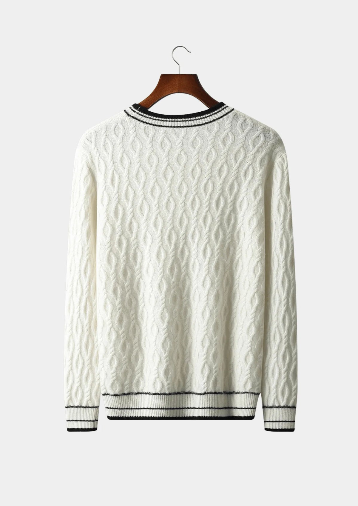 Homixa men's striped-trim crew neck sweater, casual men's clothing with a ribbed neckline and contrasting stripe details.