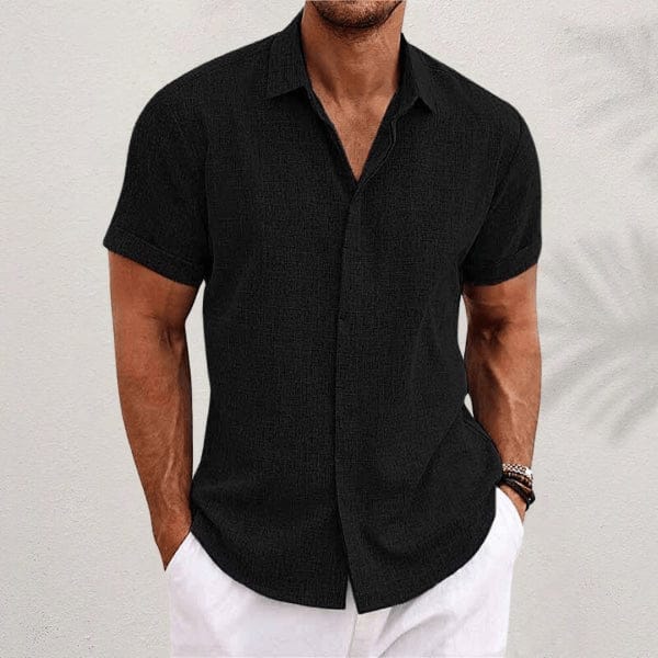 Homixa Theo men's relaxed button-up shirt in lightweight fabric, shown in a casual fit with a collar and long sleeves.