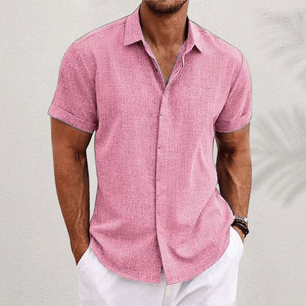 Homixa Theo men's relaxed button-up shirt in a casual fit, shown on a model with a classic collar and long sleeves.
