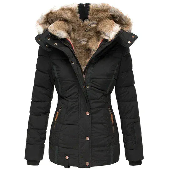 Homixa women's hooded winter coat with a stylish Emma Edit design, featuring a warm, insulated exterior for cold weather.