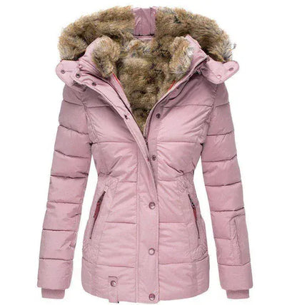 Homixa women's hooded winter coat from the Emma Edit collection, featuring a stylish and warm outerwear design.