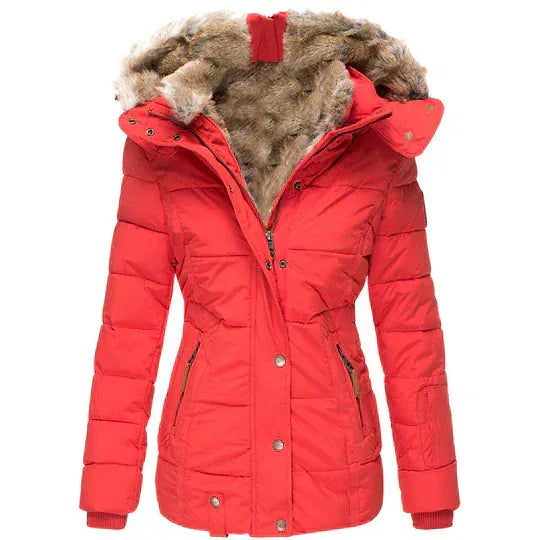 Homixa women's hooded winter coat, Emma Edit style, with a cozy, insulated design perfect for cold weather.