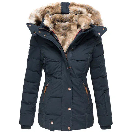 Homixa women's hooded winter coat in a stylish Emma Edit design, featuring a warm and cozy outer layer for cold weather.