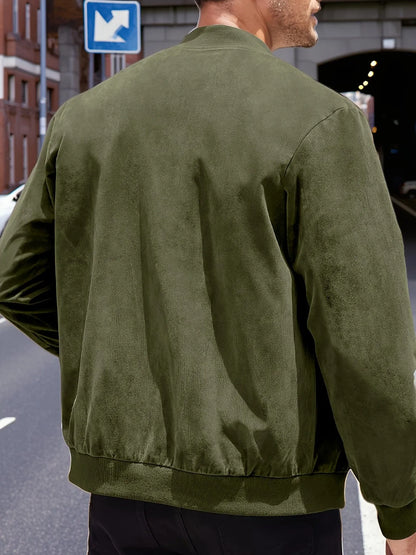 Homixa men's zip-up jacket with tailored fit and zip-front design, displayed on a hanger showcasing its sleek style.