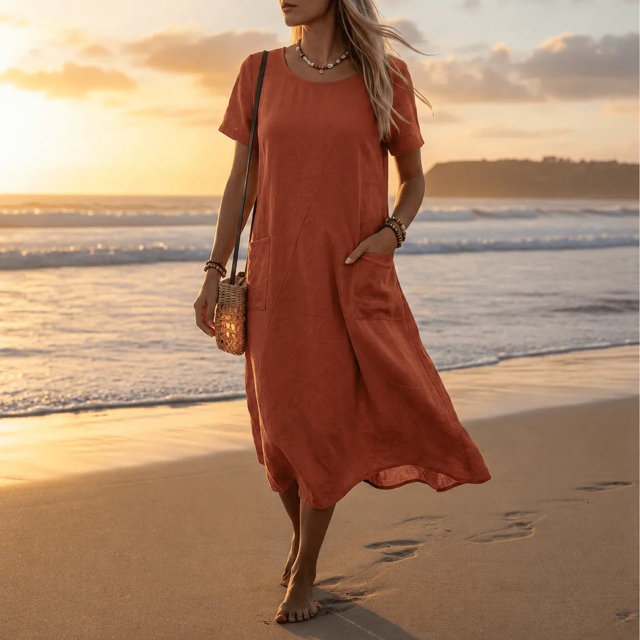 Homixa women's short sleeve midi dress with pockets, lightweight fabric, and a casual, stylish design perfect for warm weather.
