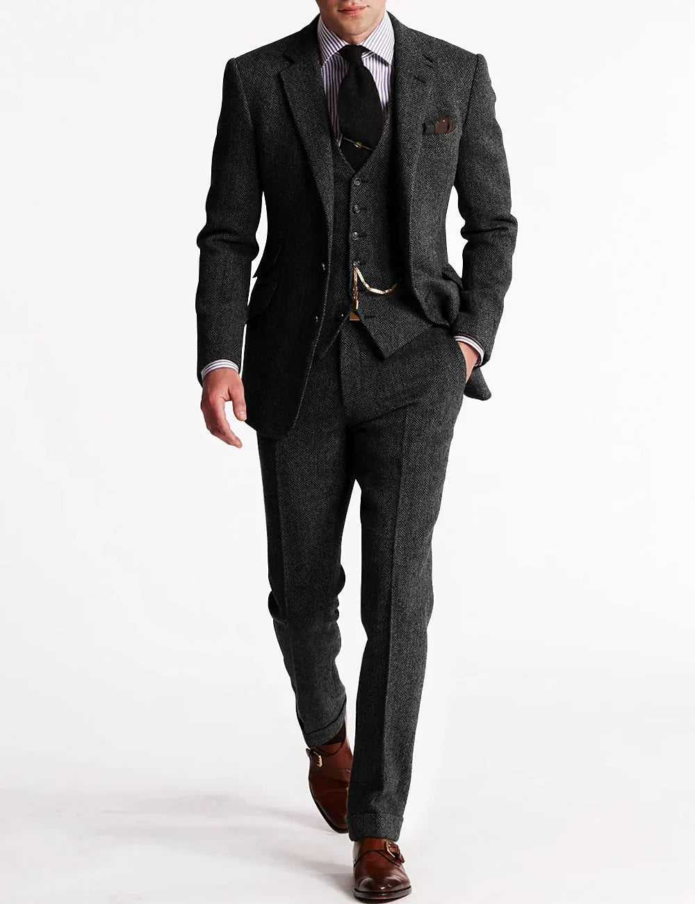 Homixa Avesene two-piece tweed tuxedo suit with tailored jacket and flat-front trousers, stylish formal pant suit for women