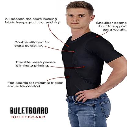 Homixa men's fitted compression shirt with mesh panels and dual concealed pockets, designed for active wear and comfort.
