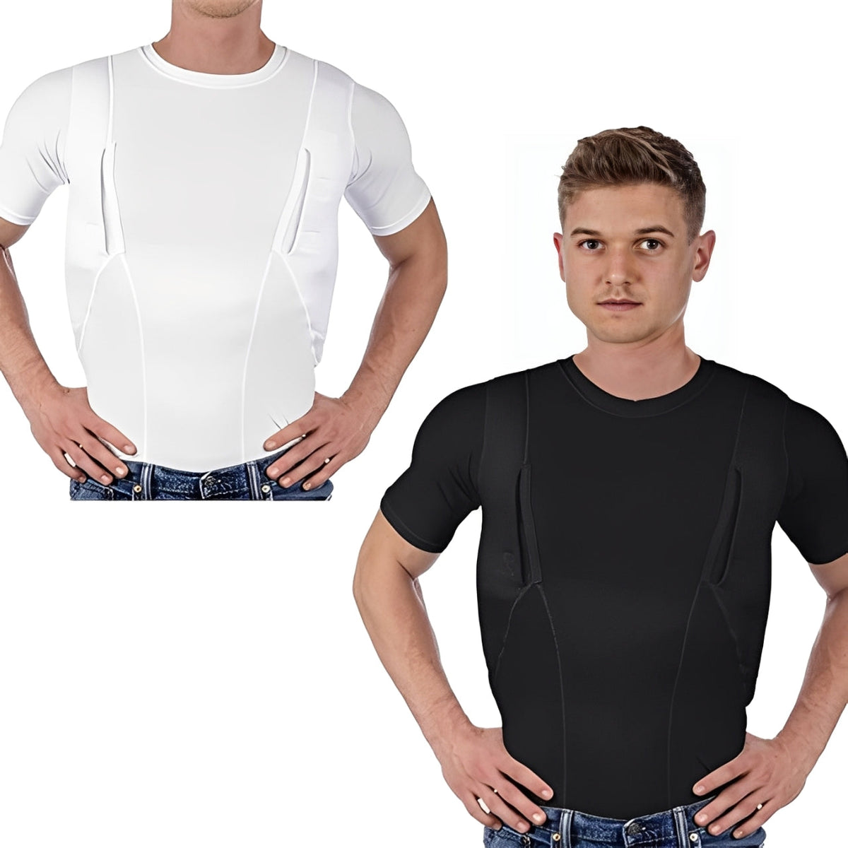 Homixa men's fitted compression dress shirt with mesh panels and dual concealed pockets, designed for active and stylish wear.