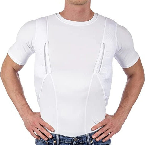 Homixa Caedora men's fitted compression dress shirt with mesh panels and dual concealed pockets, stylish and breathable menswear.