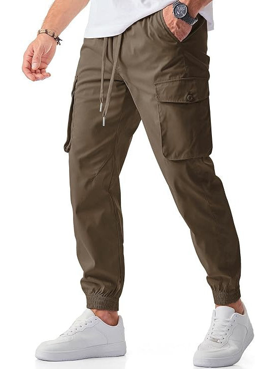 Homixa Belvora men's cargo joggers with drawstring waist, flap pockets, tapered cuffs, casual streetwear style