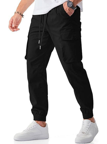 Homixa men's cargo joggers with drawstring waist, flap pockets, tapered cuffs, made from comfortable fabric