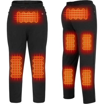 Homixa Belnelle unisex heated sweatpants with eight heating zones and USB power, showcasing the cozy, insulated design.