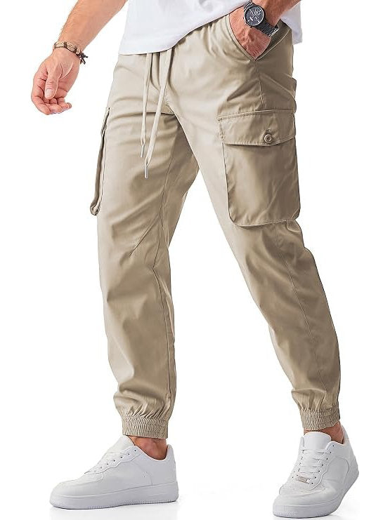 Homixa Belvora men's cargo joggers with drawstring waist, flap pockets, and tapered cuffs, casual fashion pants for men.