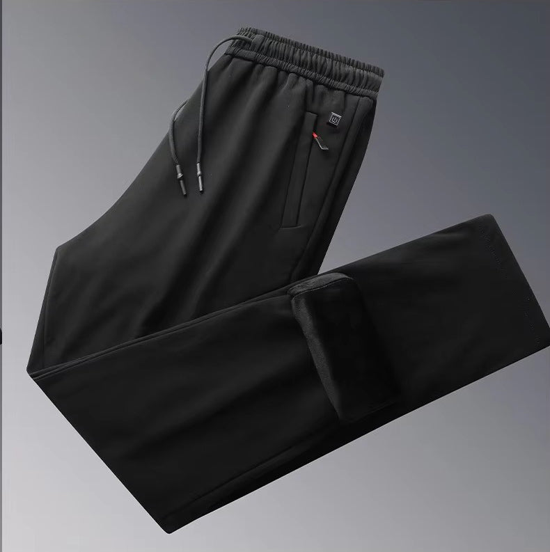 Homixa Belnelle unisex heated sweatpants with eight heating zones and USB power, showing the cozy, insulated fabric and adjustable fit.