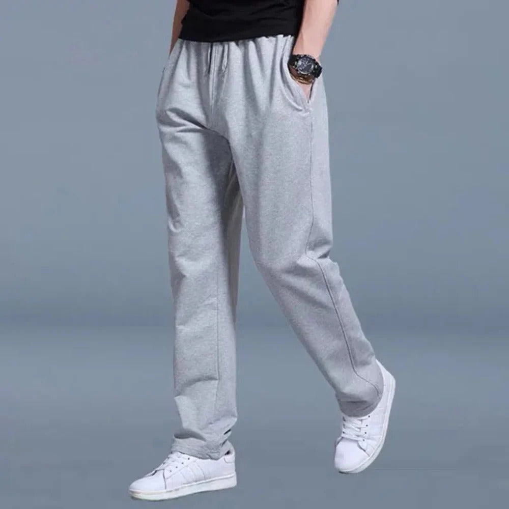 Homixa Belthia men's cotton sweatpants with straight legs, side pockets and drawstring waist, comfortable casual loungewear.