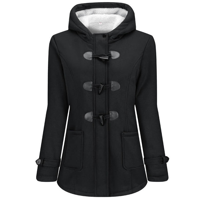 Homixa Belmira women's sherpa-lined hooded duffle coat with toggle front and patch pockets, puffer jacket style, cozy and stylish.