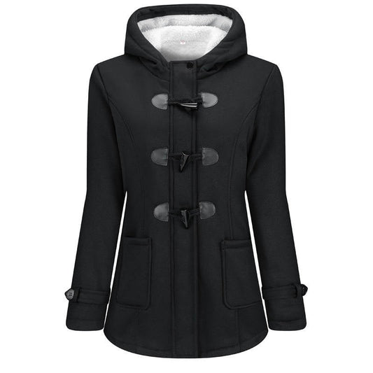 Homixa Belmira women's sherpa-lined hooded duffle coat with toggle front and patch pockets, puffer jacket style, cozy and stylish.