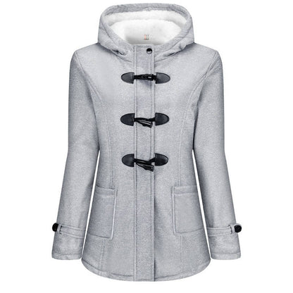 Homixa Belmira women's Sherpa-lined hooded duffle coat with toggle front and patch pockets, warm puffer jacket for cold weather.