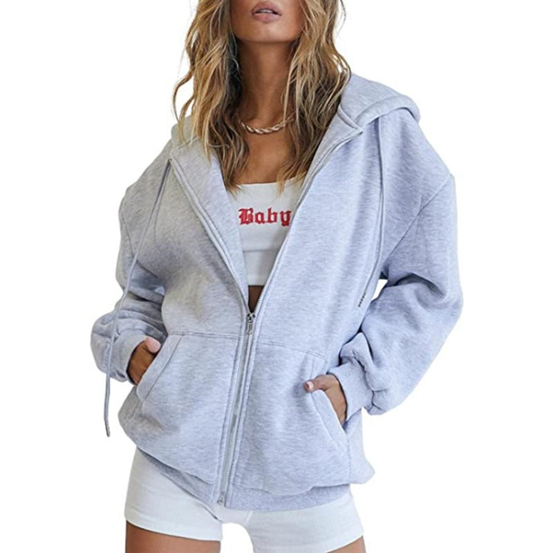 Olive & Evy women's oversized zip-up hoodie in fleece with pockets, casual fleece sweatshirt jacket for women.