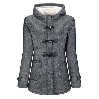 Homixa Belmira women's sherpa-lined hooded duffle coat with toggle front and patch pockets, warm and cozy puffer jacket.