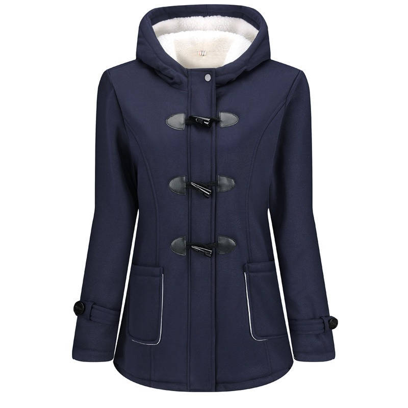 Homixa Belmira women's sherpa-lined hooded duffle coat with toggle front and patch pockets, warm puffer jacket for cold weather.