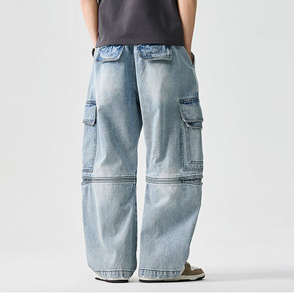 Homixa Caerielle men's heavyweight cargo jeans with loose fit, thigh pockets, and knee seams, shown in a front view.