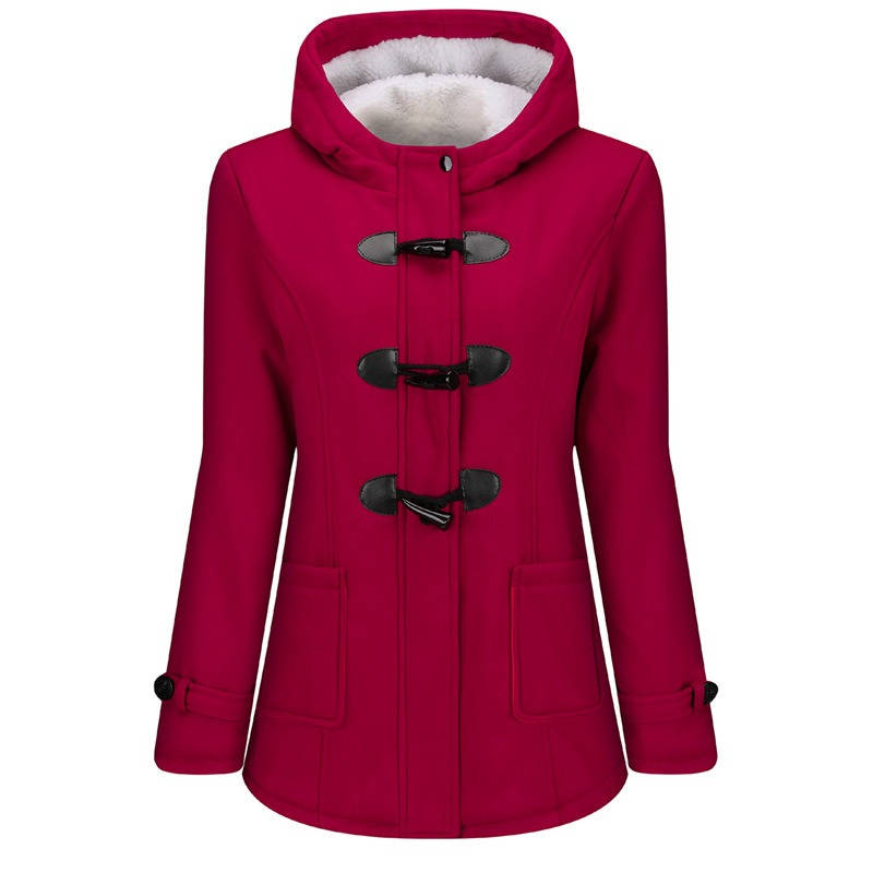 Homixa Belmira women's sherpa-lined hooded duffle coat with toggle front and patch pockets, stylish puffer jacket for cold weather.