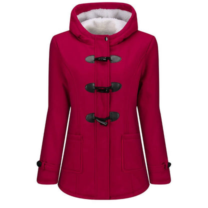 Homixa Belmira women's sherpa-lined hooded duffle coat with toggle front and patch pockets, stylish puffer jacket for cold weather.