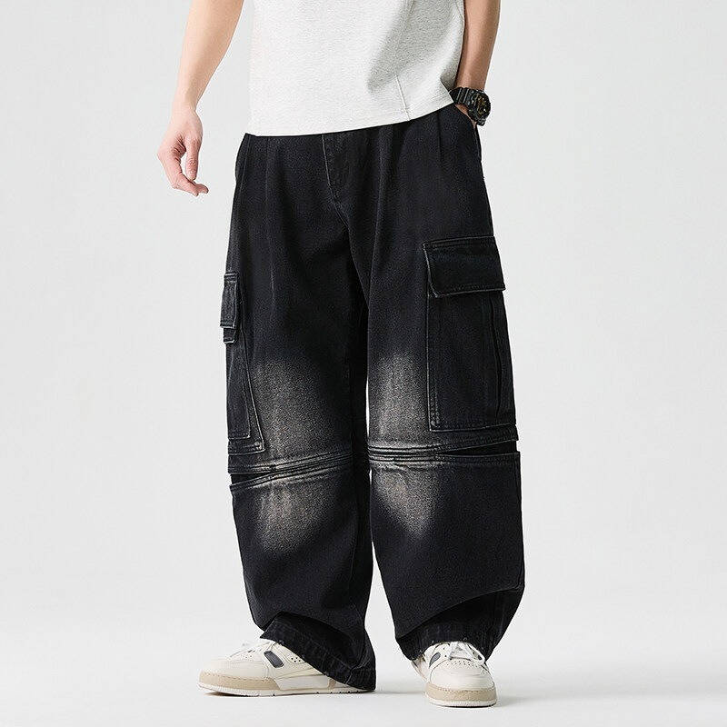 Homixa Caerielle men's heavyweight cargo jeans with loose fit, thigh pockets, and knee seams, shown in the product image.