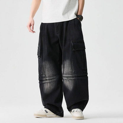 Homixa Caerielle men's heavyweight cargo jeans with loose fit, thigh pockets, and knee seams, shown in the product image.