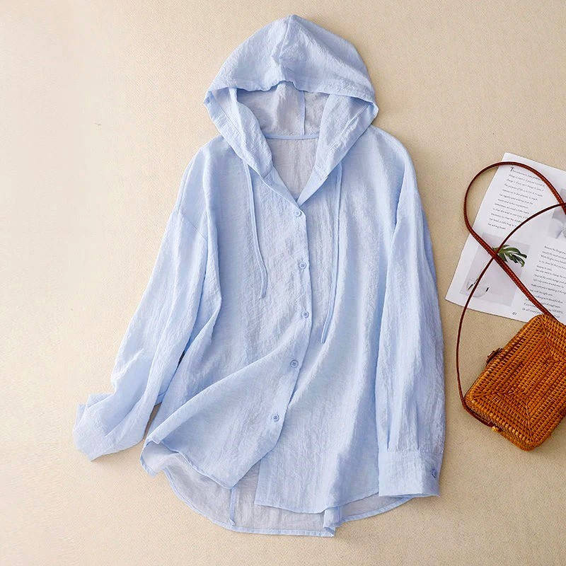 Women's lightweight button hoodie from Olive & Evy featuring a casual hooded sweatshirt design with button details.