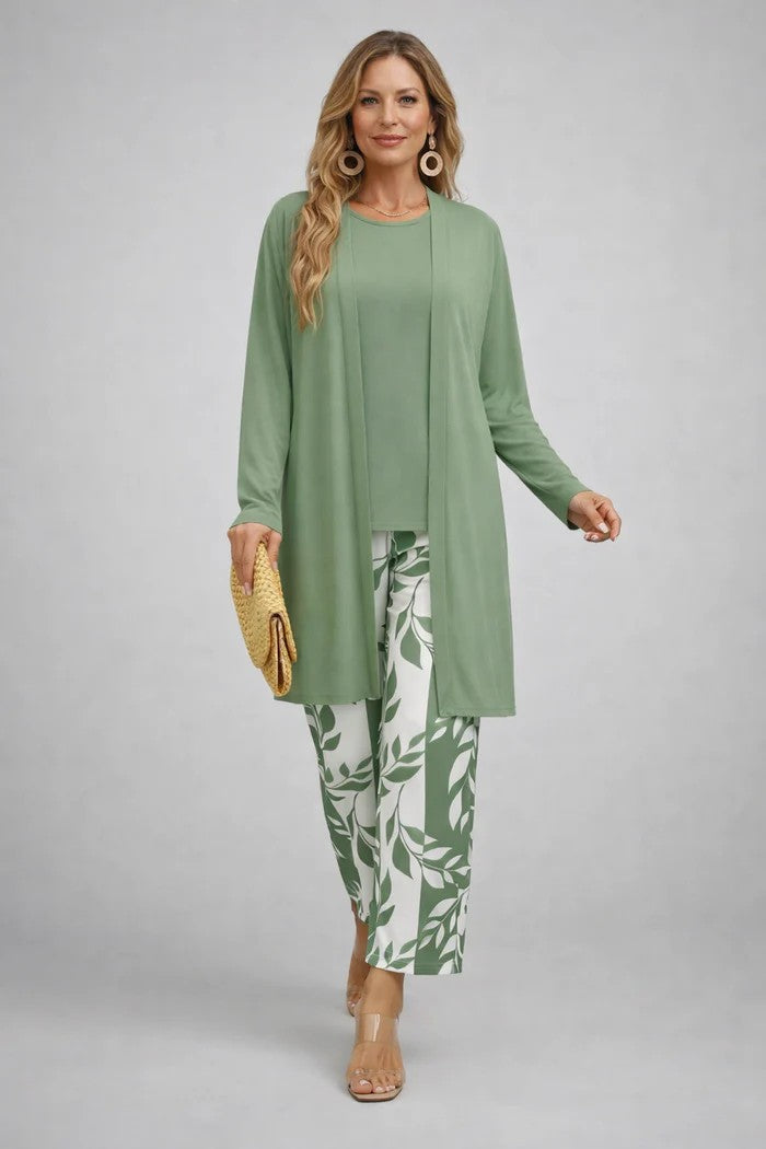 Iris | Women's Leaf-Print Long-Cardigan 3-Piece Pant Set - product image 4