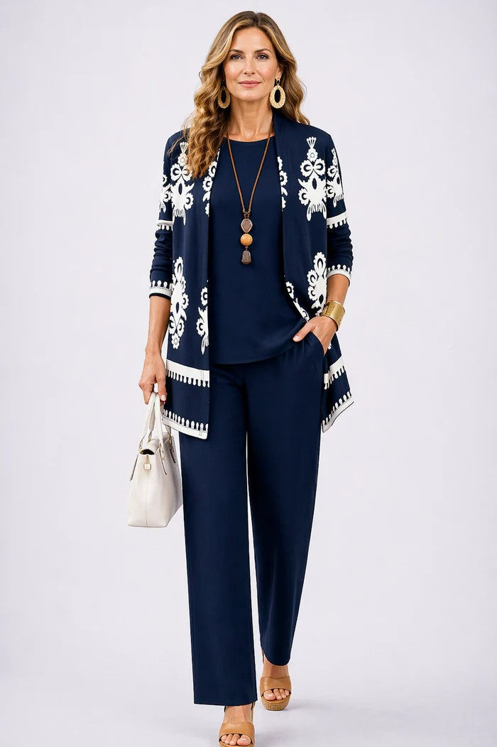 Iris | Women's Leaf-Print Long-Cardigan 3-Piece Pant Set - product image 8