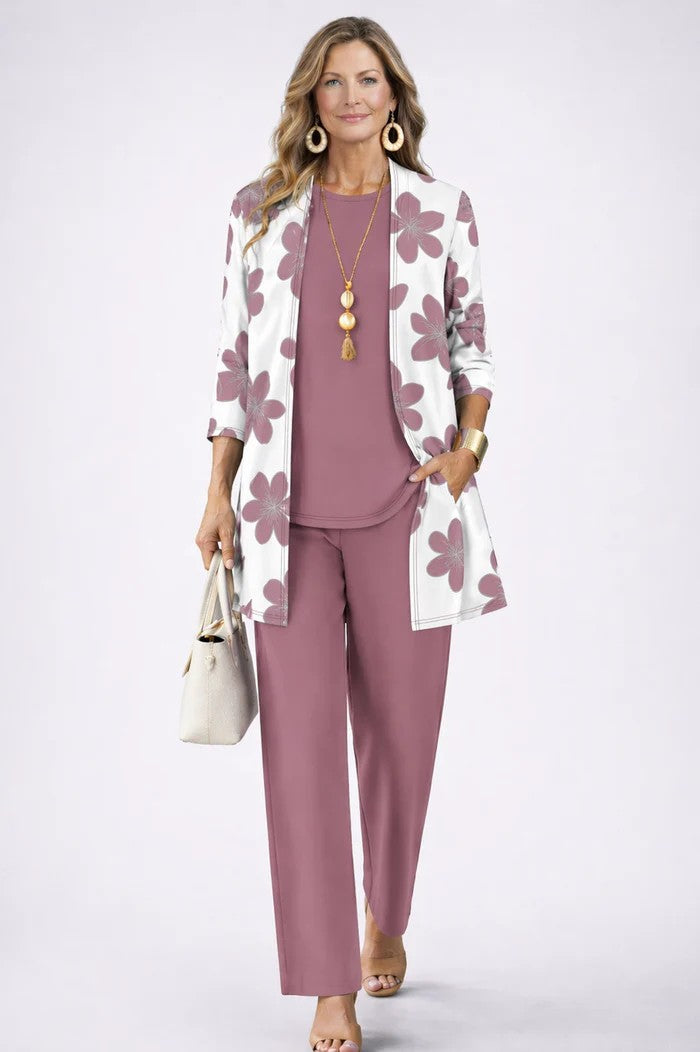 Iris | Women's Leaf-Print Long-Cardigan 3-Piece Pant Set - product image 12