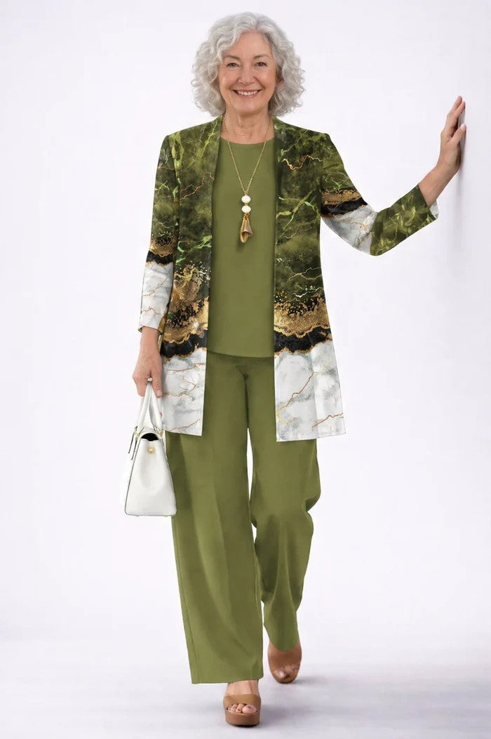 Iris | Women's Leaf-Print Long-Cardigan 3-Piece Pant Set - product image 13