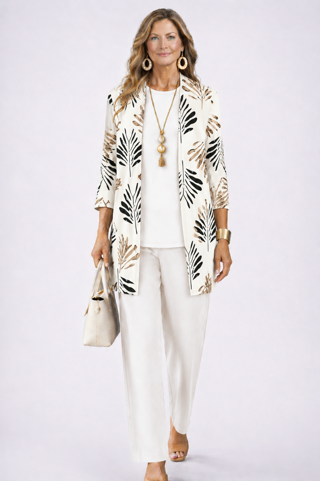 Iris | Women's Leaf-Print Long-Cardigan 3-Piece Pant Set - product image 14