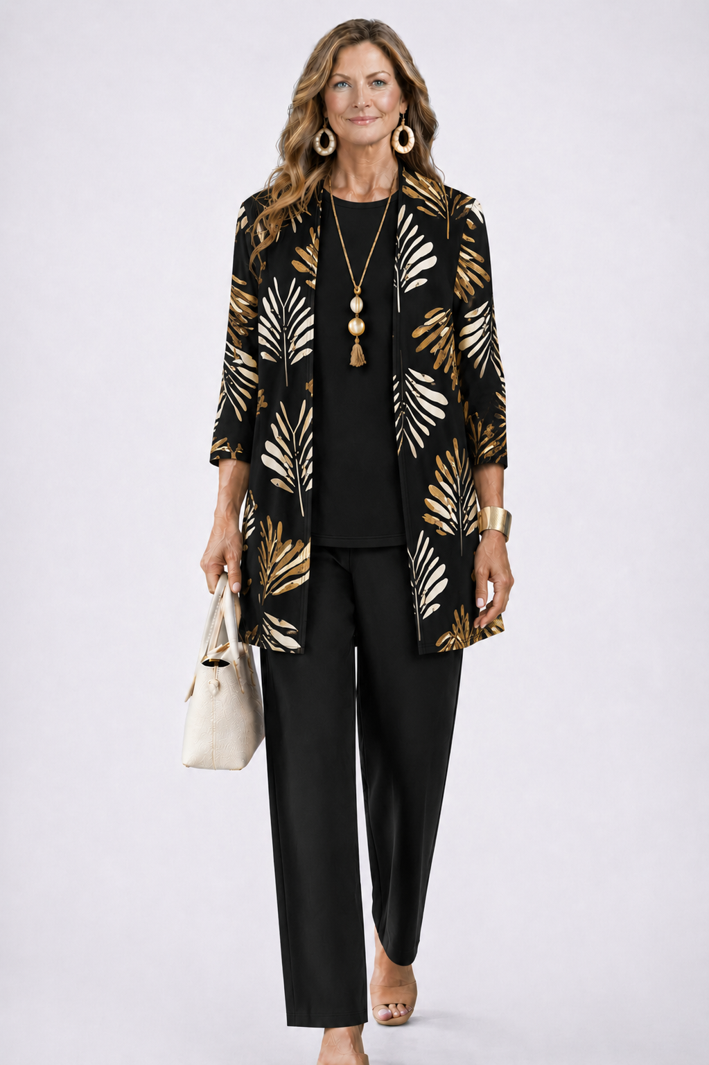 Iris | Women's Leaf-Print Long-Cardigan 3-Piece Pant Set - product image 15