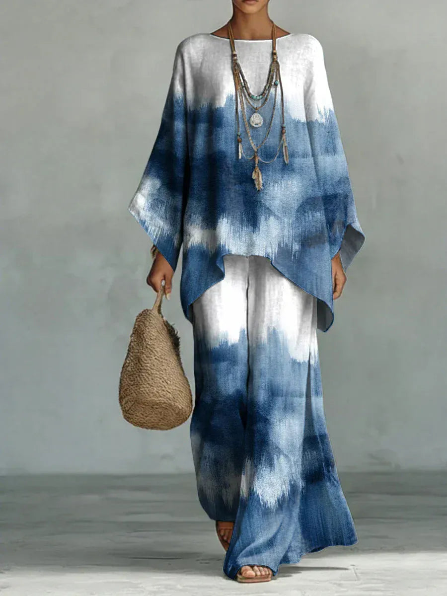Isaline | Women's Tie-Dye Cape Top & Wide-Leg Pant Set - product image 1