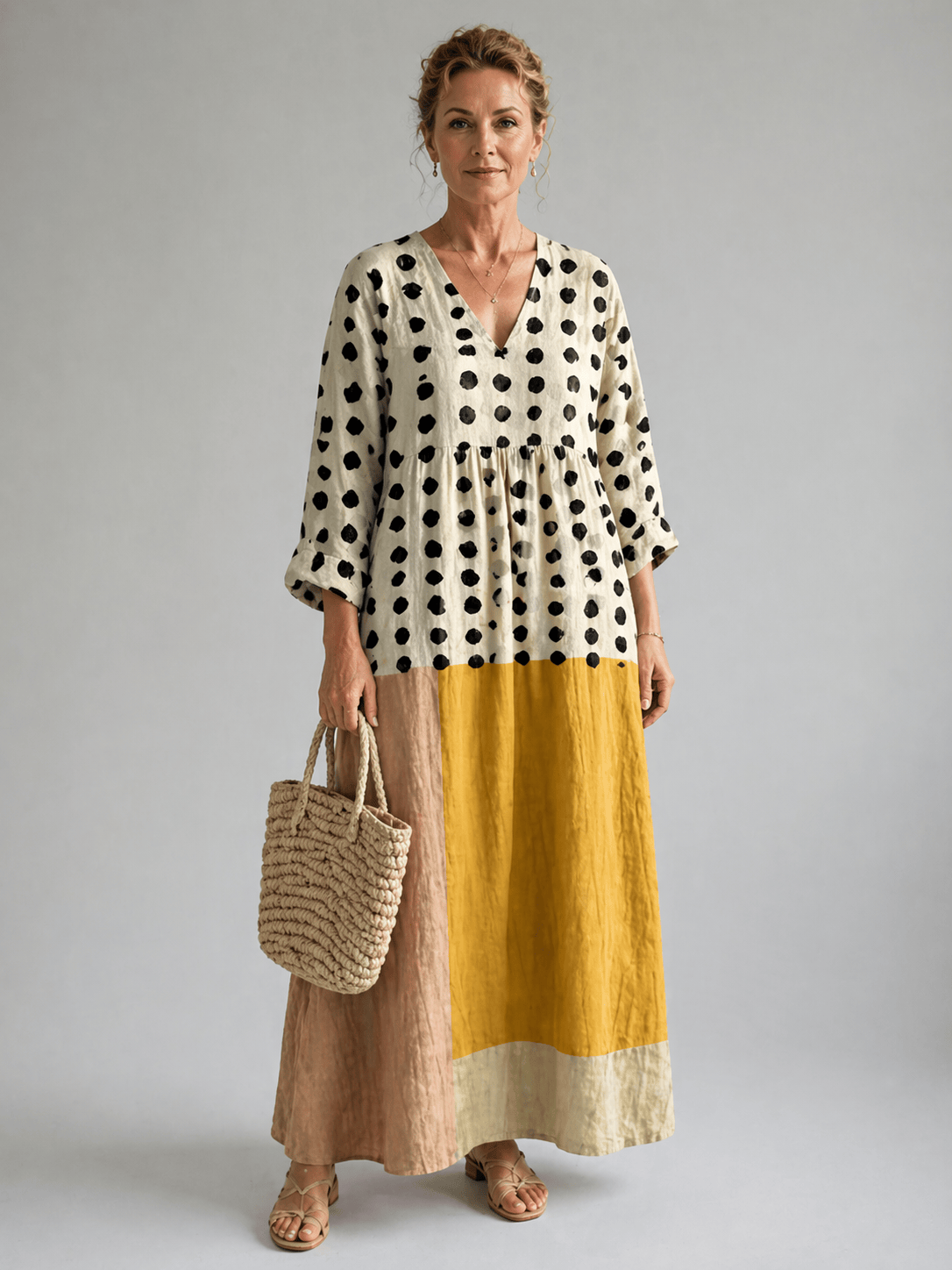Jocelyn | Women's Color-Block Polka-Dot Maxi Dress - product image 1