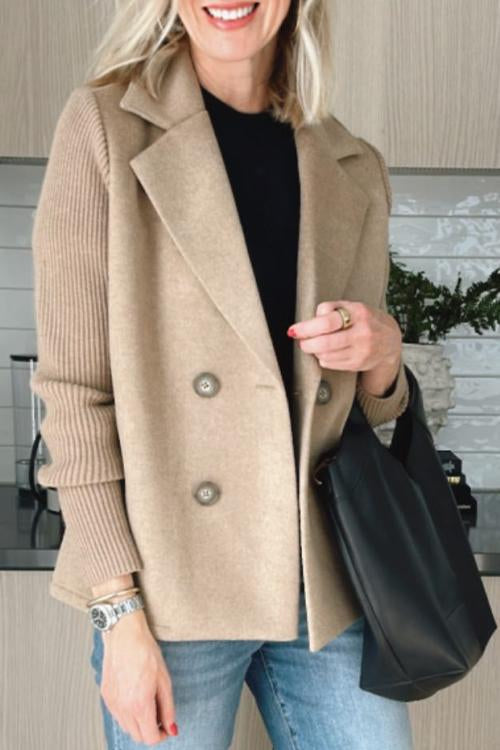 Loppist SORELLE™ Elegant Knit-Sleeve Blazer in soft fabric with tailored fit and stylish design, displayed on a hanger.