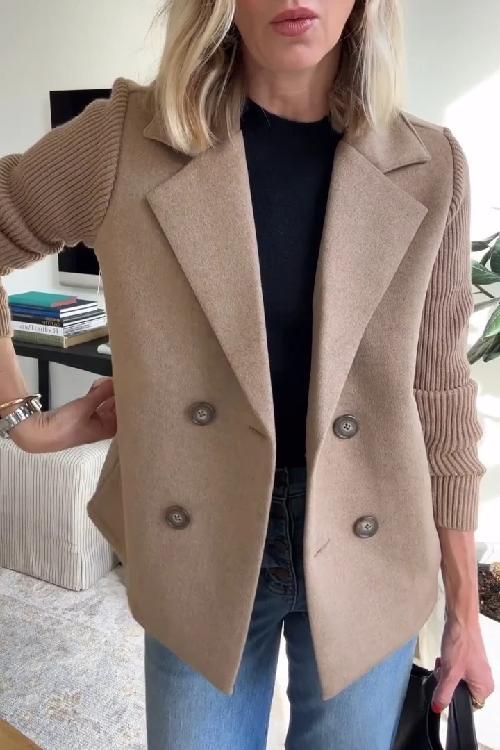 Loppist SORELLE™ elegant knit-sleeve blazer in neutral tones, featuring a tailored fit and stylish knit detailing.