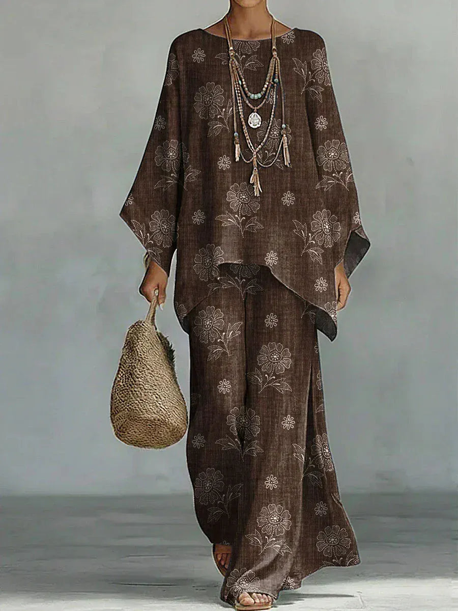 Juliette | Women's Floral Cape Top & Wide-Leg Pant Set - product image 1
