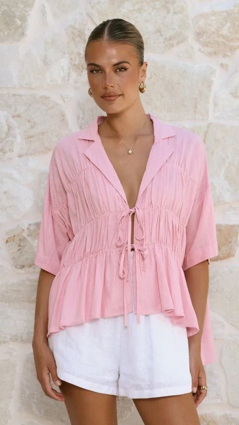Kailey | Women's Tie-Front Short-Sleeve Peplum Blouse - product image 13