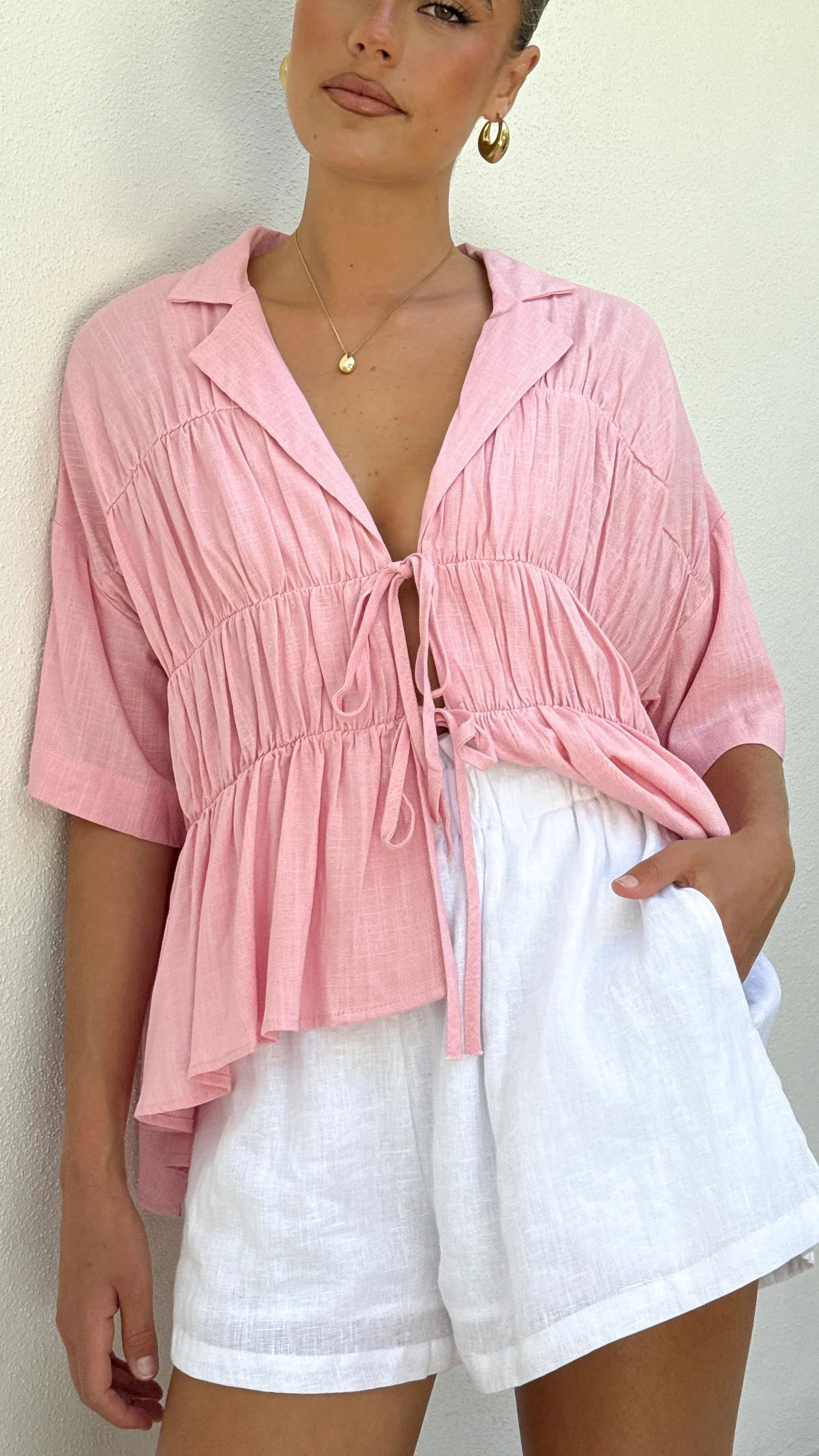 Kailey | Women's Tie-Front Short-Sleeve Peplum Blouse - product image 17