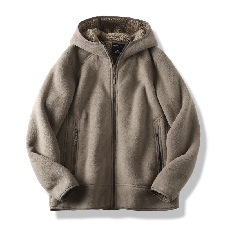 Creston fleece hoodie in khaki color by Jack Hafford, featuring a cozy fleece fabric and a casual, comfortable fit.