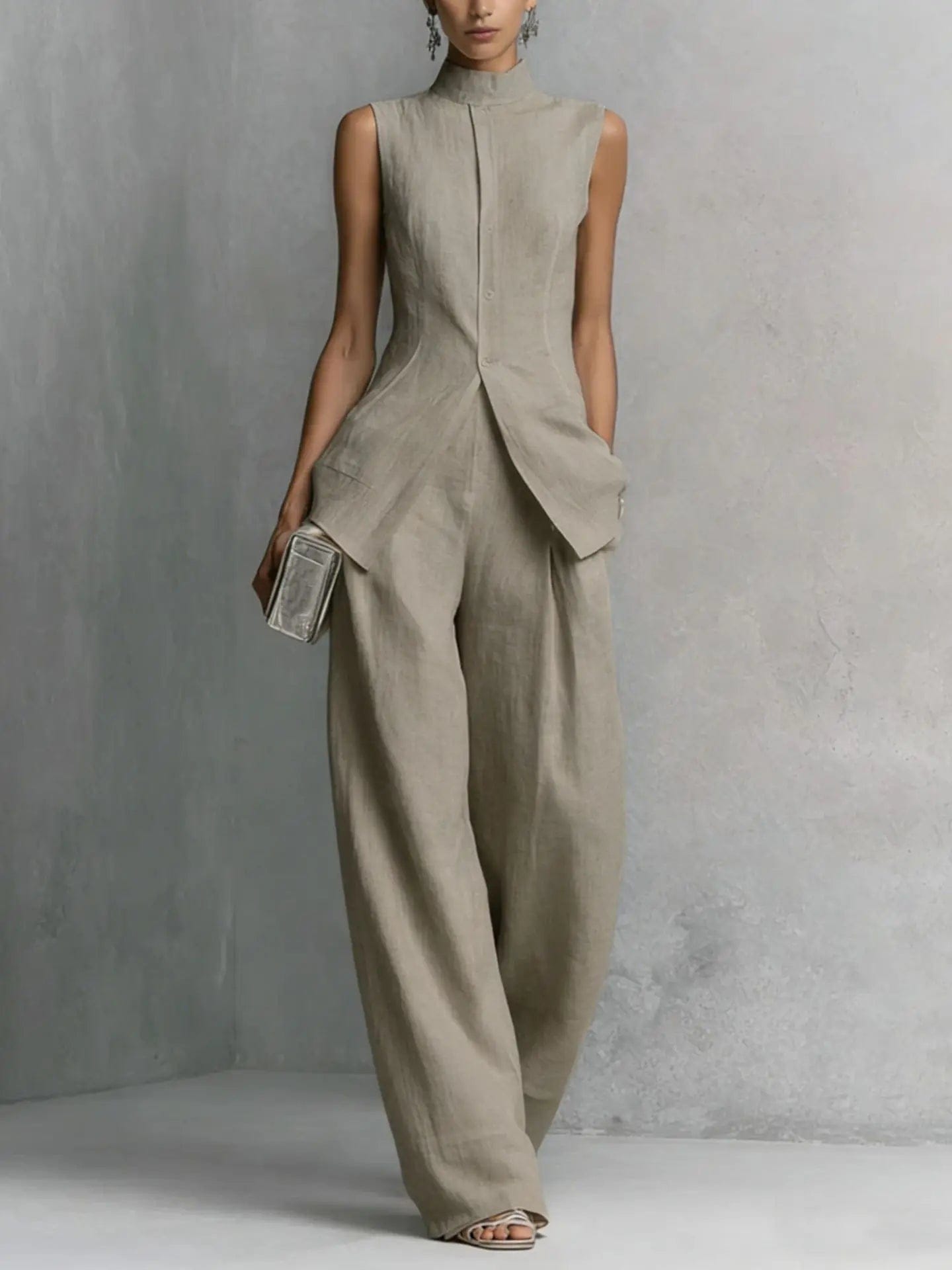 Leah | Women's Sleeveless Stand-Collar Peplum Pant Set - product image 2