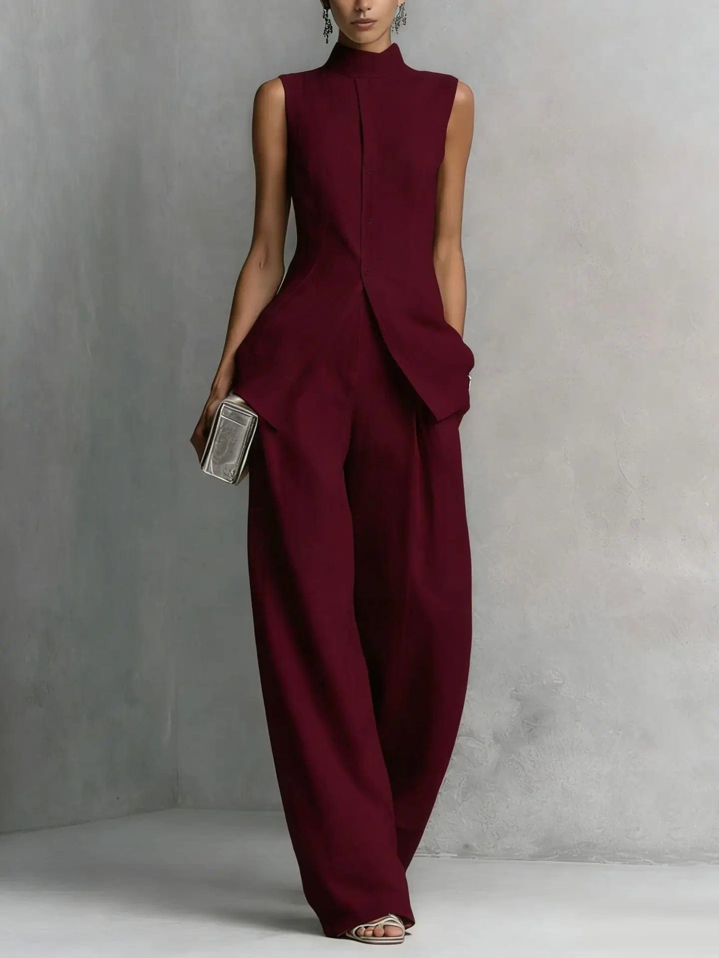 Leah | Women's Sleeveless Stand-Collar Peplum Pant Set - product image 3