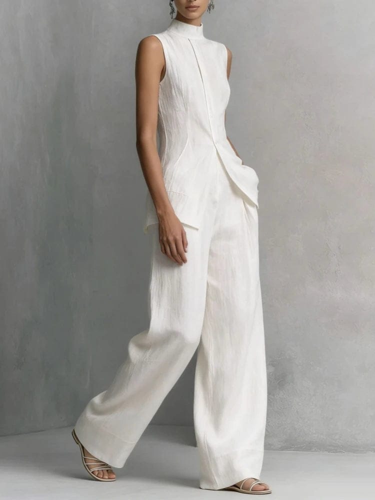Leah | Women's Sleeveless Stand-Collar Peplum Pant Set - product image 4