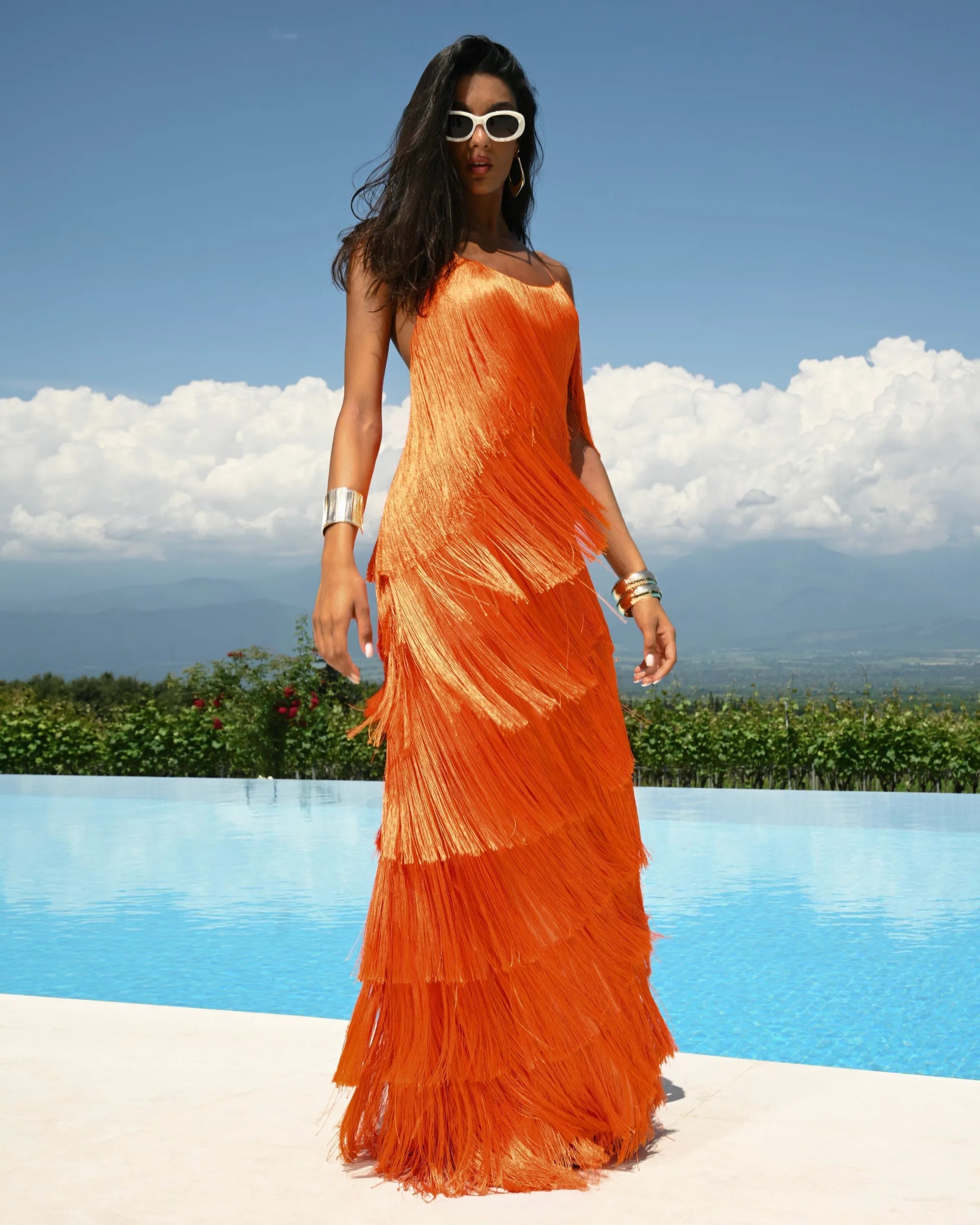 Homixa women's tiered fringe spaghetti-strap maxi dress with flowing layers and stylish design, perfect for summer or casual wear.